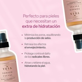 TEIA COSMETICOS Tónico Facial Hidratante Calmante con Ácido Hialurónico - 99.33% Ingredientes Naturales - 110ml