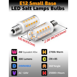 Xyanmc E12 Dimmable 15 Watt-40 Watt Himalayan Salt Lamp Bulbs Equivalent, C7 T20 4W 400lm AC120V Night Light LED Bulbs with E12 Base for Rock Salt Lamps, 2700k Warm White,8Pack