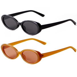 Laurinny 90s Retro Sunglasses for Women Men Small Slim Retro Oval Sunglasses Glasses, Black/Grey/Brown/Light Brown