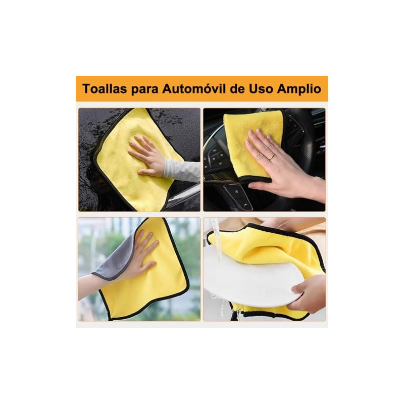 5Pzs Toallas Microfibra Limpieza de Auto 30x40cm, Suave Absorbente, Paño