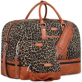 Weekender Bags for Women, Large Overnight Bag Canvas Travel Duffel Bag Carry On Tote with Shoe Compartment 21" 3Pcs Set