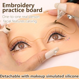 5D Eyebrow Makeup Practice Board Disassemble Replaceable Reusable Silicone Eye Brow Makeup Mannequin with 2pcs Practice Skins for PMU Makeup Artists and Beginners (Skin Color)