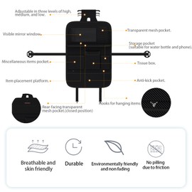 GMQ Leather Car Seat Back Organizer 1 Pack, Car Backseat Organizer with Tray,Car Seat Organizer with Foldable Tablet Holder (Carbon Black, Weave)