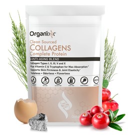 Organixx Clean Sourced Collagen Powder, Hydrolyzed Protein Powder Collagen Peptides with Vitamin C, and Types I, II, III, V, X, For Skin, Joints, Hair and Nails, Aging Support, Unflavored, 20 Servings