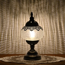 GOGERS Turkish Moroccan Table Lamp Lantern with Handmade Mosaic Glass Lampshade Tiffany Style Bohemian Stained Glass Decorative Desk Lamps Bedside Night Lights for Bedroom (White 1)