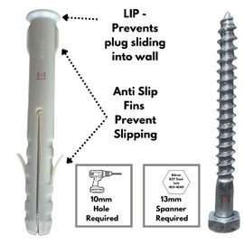 Inbrackets Value M8 x 80mm Masonry Brick Wall Fixing Screw Bolts with Plugs & Washers HEAVY DUTY ANCHORS for Aerial Satellite Sky Dish Fence shelves decking Mounting (6)