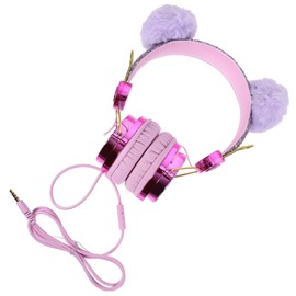 Tofficu Plush Ear Headphones for Wired Headset with Noise Cancelling Feature Safe Volume Control for School Travel and Home Use