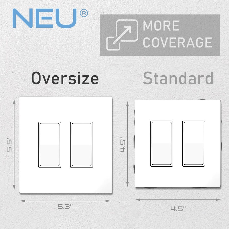 [5 Pack] NEU 2-Gang Screwless Oversize Decorator Wall Plates Child