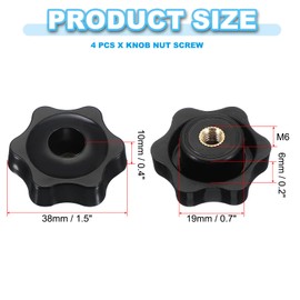 PATIKIL M6 x 38mm Through Hole Knob Nut Screw, 4 Pcs Brass Screw-On Female Thread Knob Plastic Star Knobs Clamping Handles Threaded Hand Knobs Black