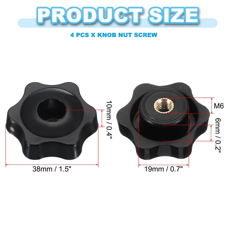 PATIKIL M6 x 38mm Through Hole Knob Nut Screw, 4