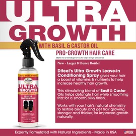 Difeel Ultra Growth Basil & Castor Hair Oil Tratamiento acondicionador sin enjuague 8 oz. - Botella Grande