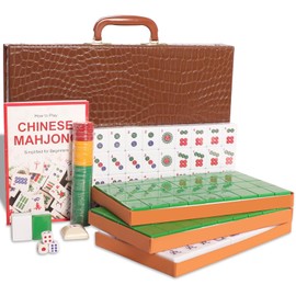 Chinese Mahjong Set, Mahjong Game Set with 146 Numbered Large Tiles (1.5", Green), Mahjong Tiles Set with Brown Carrying Case