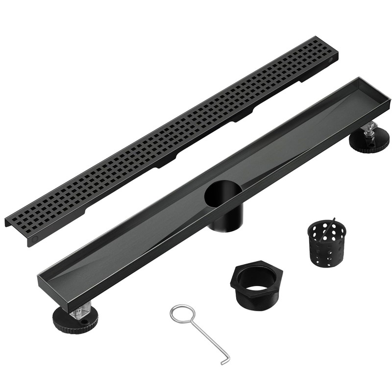 Elefloom Linear Shower Drain, 28 inch Black Drain with Removable