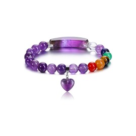 Jovivi 7 Chakra Bracelets for Women Men Natural Chakra Gemstones 8mm Round Beads Amethyst Crystal Heart Bracelet Reiki Healing Stones Energy Stretch Bracelet Jewelry Gifts