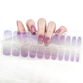 22pcs Semi Cured Gel Nails Strips Tips UV Nail Stickers Polish Wraps-Works with UV Nail Lamp Light, 2 Prep Pads File Wooden Stickers DIY Manicure Easy to Apply&Remove (204)
