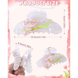 Mesovor 2 Pack Tulip Flower Acrylic Hair Claws, Nonslip 4.1" Large Hair Grip Hairclips for Thin and Thick | French Banana Barrettes Hair Clips Strong Hold Jaw Clamps (Colorful)