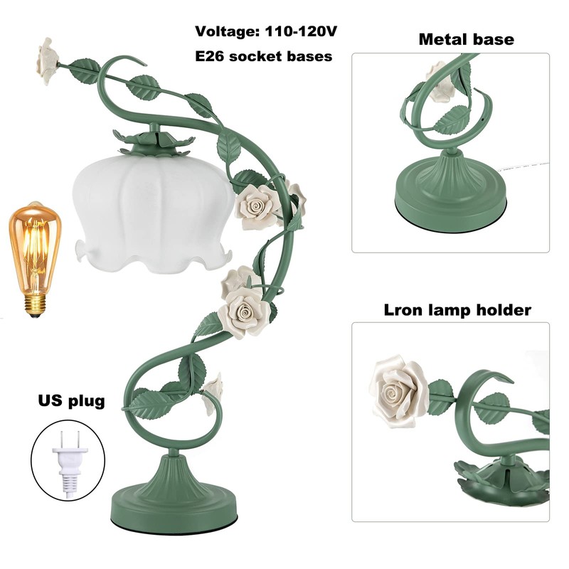 YIYIBYUS Table Lamp Flower Shaped Atmosphere Night Light Green LED