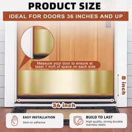 2 Pack 8" x 34" Self Adhesive Door Kick Plate for Bottom of Door, Stainless Steel Front Door Kick Plates, Kickplates for 36" Door Interior and Exterior (Gold)