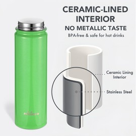 Insulated Stainless Steel Water Bottle with Straw, Ceramic-Lined, BPA-Free & Leak-Proof, 24 oz, Green Shimmer