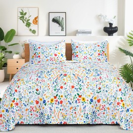 ROMROL Quilt Set Queen Size Floral Quilt Bedding Set 3 Pieces Quilted Bedspread Lightweight Coverlet Set Garden Patchwork Style Soft Reversible Quilted Sets with 2 Pillow Shams for All Season（90*96”）