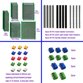 RUNCCI-YUN 48 Pieces PCB Board Kits Hole Grid Board Kit Double-Sided PCB Board PCB Board Prototype Double-Sided Circuit Boards for DIY Soldering, Compatible with Arduino Kit
