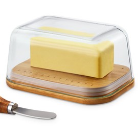 Glass butter dish with sealed lid, butter dish with lid, butter tray with lid refrigerator, large butter dish, sealed butter dish, outdoor butter dish, dishwasher washable,