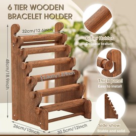 Marsui Wooden Bracelet Stand and Display 6 Tier Bracelet Holder Bracelet Organizer Bracelet Displays for Selling Bracelet Stand for Jewelry Bangle Watch Store Showcase Home Storage Display (Brown)