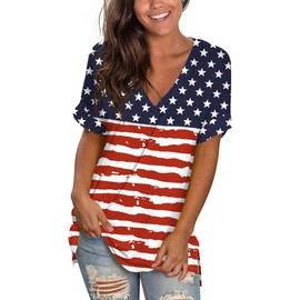 4Th of July Shirts for Women Red White and Blue Shirts Cute Flag Day Tops Tees M