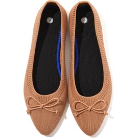 Shupua Women's Flats Black Flats Shoes Pointed Toe Ballet Flats Comfortable Bow Girls Flats Dressy(Khaki.us7.5)