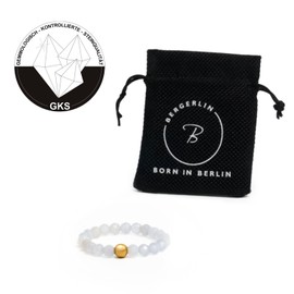 BERGERLIN Genuine Natural Stone Ring with Gold Pearl – Ring for Men and Women – Certification of Authenticity, Stone, natural stone