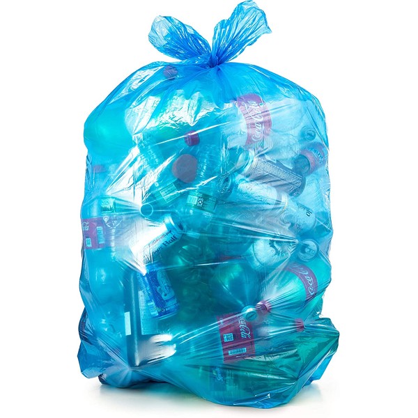 Recycling Trash Bags, 33 Gallon, (100 case w/Ties) 33"W x 39"H, Large Blue Garbage Bags, 1.2 Mil (Blue)
