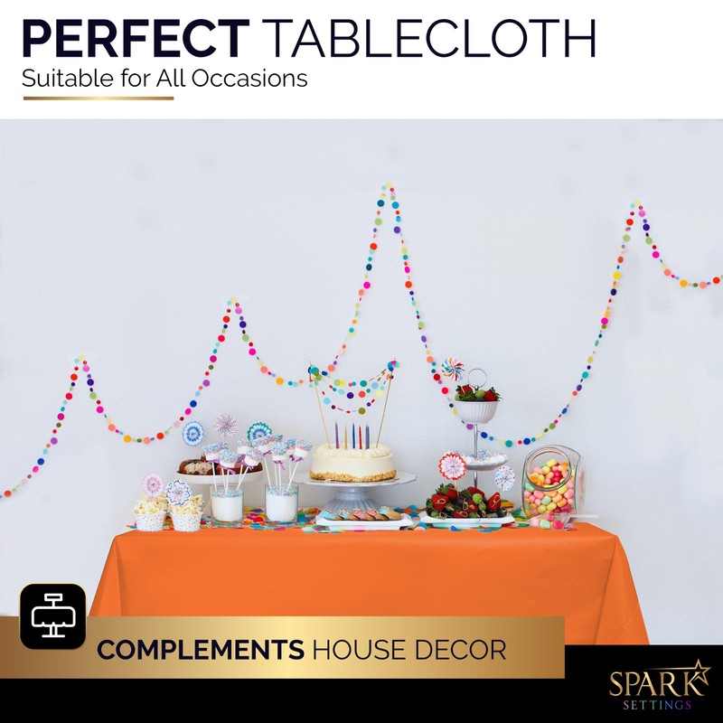 Amcrate Rectangular Plastic Orange Reusable Tablecloth Cover - Ideal for