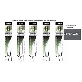Set of 10 JENZI Leaders Braided Line Boilie Rigs Diamond Leader Carp Hook Size 1, 2, 4, 6, 8, 10 Includes Boilie Stopper + Free Petri Heil Sticker (Hook Size 2)