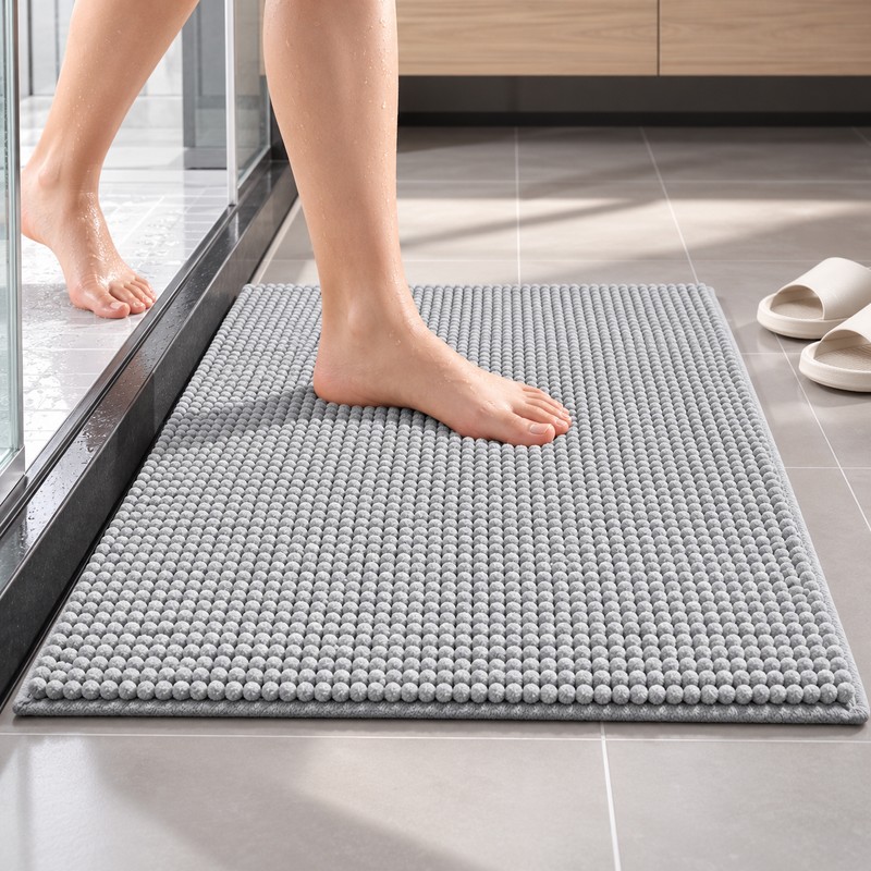 Grey Chenille Bath Mat Water Absorbent Non-Slip Rug – Soft