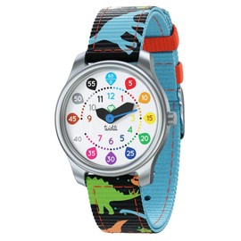 Twistiti Colourful and didactic watch for children with number dial, clear for time, waterproof 50 m, removable strap, dino, Strap.