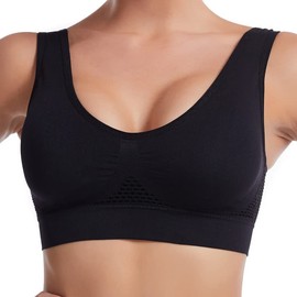 Spevert Sports Bra for Women,Hollow Mesh Breathable Underwear Medium Support Workout Yoga Pilates Bra with Removable Cups (US, Alpha, Large, Regular, Regular, Black)