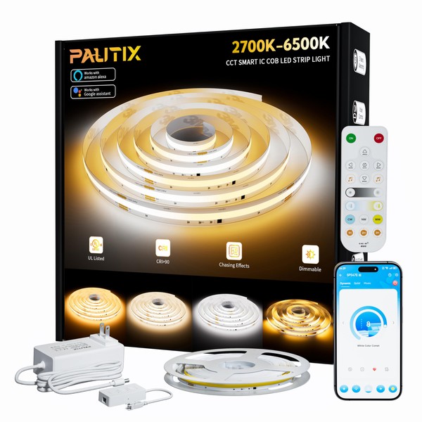 PAUTIX COB LED Strip Lights Addressable 2700K-6500K Chasing White Light