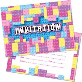 20 x Girls Toy Block Kids Birthday Invitations - A6 Double Sided Cards with Envelopes. Designed and Printed on the UK