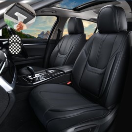 HOMOSTARRY Car Seat Covers, Nappa Leather Car Seat Covers, Waterproof Automotive Seat Covers with Airbag Compatible, Universal Car Seat Protector Fit for Most SUV Sedans Trucks (Black, Full)