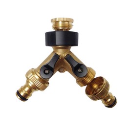 NUZAMAS 2 Way Solid Brass Hose Splitter 2-Way Hose Connector With Shut OFF/ON Valves, 3/4" Tap & Outlets, Use Up To 2 Hoses At Once,with 2 Quick Connectors Adaptors