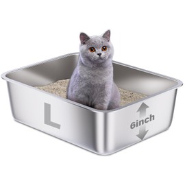 LINES ARTE Large Stainless Steel Cat Litter Box,Metal Kitten Litter Pan 20"x14"x6",Pet Cleaning Tool for Kitty and Rabbits, Easy Entry,Non Stick Surface, Easy to Clean