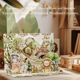 slapaflife Baby Shower Card (Animal Forest Theme), 3D Pop-up Baby Shower Card for Girls and Boys, Welcome New Baby, Congratulations, Gender Reveal