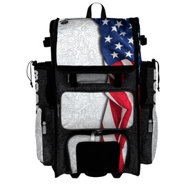 Boombah Superpack Hybrid Rolling Bat Bag - Wheeled & Backpack Version - USA Nation White/Royal/Black