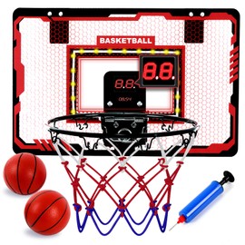 Indoor Mini Basketball Hoop for Kids, Basketball Hoops Over The Door with LED Lighting, Scoreboard & 2 Balls, Basketball Toys Gifts for 5 6 7 8 9 10 11 12 Year Old Boys Girls
