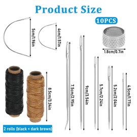 Giantree Leather Yarn Leather Needle, 2 Roll Wax Thread with Saddle Needle, Flat Leather Yarn Waxed Including Saddle Needle Round Needle Leather Needle Curved Needle Thimble for DIY Sewing Bookbinding
