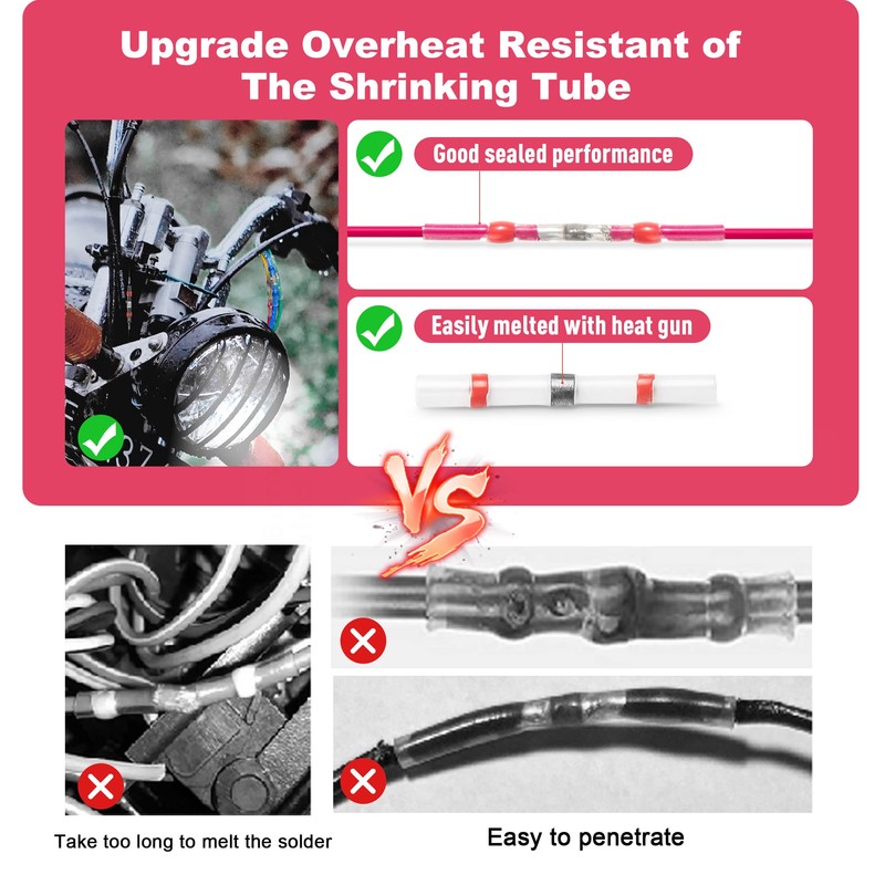 Kuject Kuject 200PCS Solder Seal Wire Connectors AWG 22-18, Red