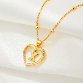 Cicy Bell Womens Heart Initial Necklace for Women 18k Gold Plated Cubic Zirconia Dainty Letter Pendant Necklace 17.7'' with 14'' Extender