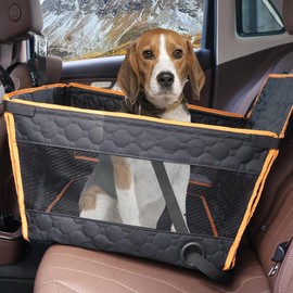 Prpeko Dog Car Seat for Large Dogs,Waterproof Fabric with Breathable Mesh&Adjustable Dog Seat Belt for Car,Dog Bed for Back Seat Up to 40 LB-Medium Orange