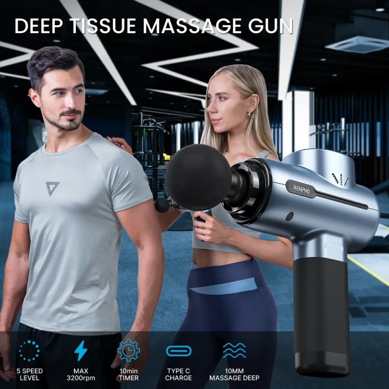 Pistola Masaje Muscular RENPHO Azul 5 Velocidades Portátil USB-C