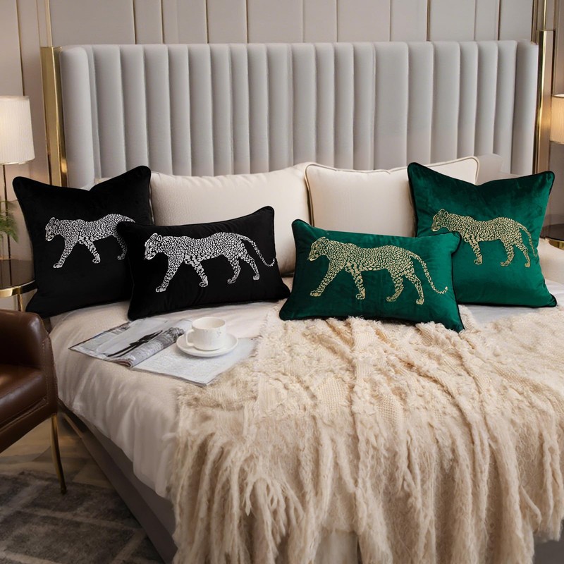 vctops Soft Velvet Embroidery Square Decorative Throw Pillow Covers Leopard